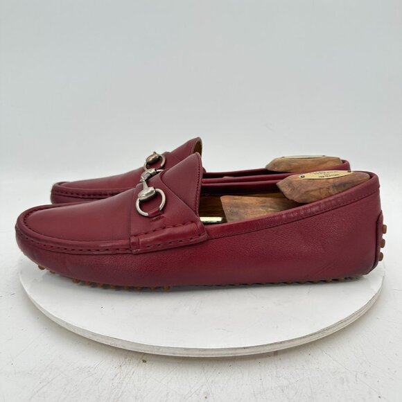 Gucci Damo Men Size UK8 US8.5 Red Burgundy Leather Horsebit Slip On Loafer Shoes - Picture 2 of 11